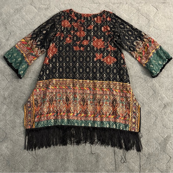 Limelight Pakistan Kurta Top Cotton Self Print Fringe Border Size M Black/Multi - Picture 12 of 12